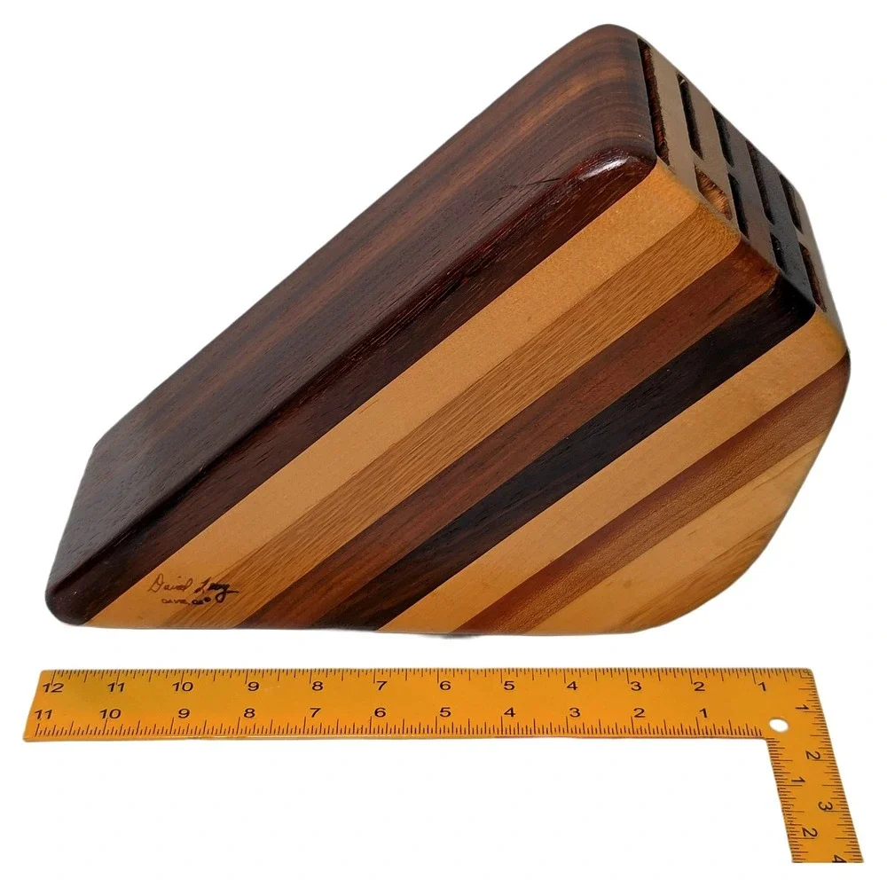 David Levy Artisan Striped Hardwood Knife Block Kitchen Storage Excellent